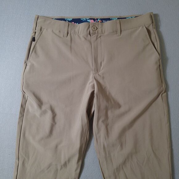 Birdie Bound Golf Pants Men 36x30 Khaki Stretch Performance Flat Front Preppy - Picture 2 of 10